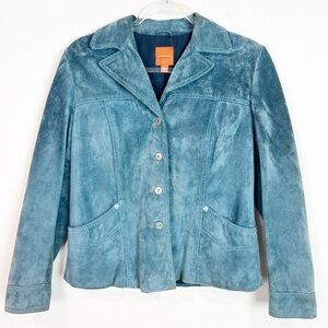 ANONYMOUS JOHN CARLISLE BLUE SUEDE BUTTON FRONT JACKET VINTAGE Y2K PETITE LARGE